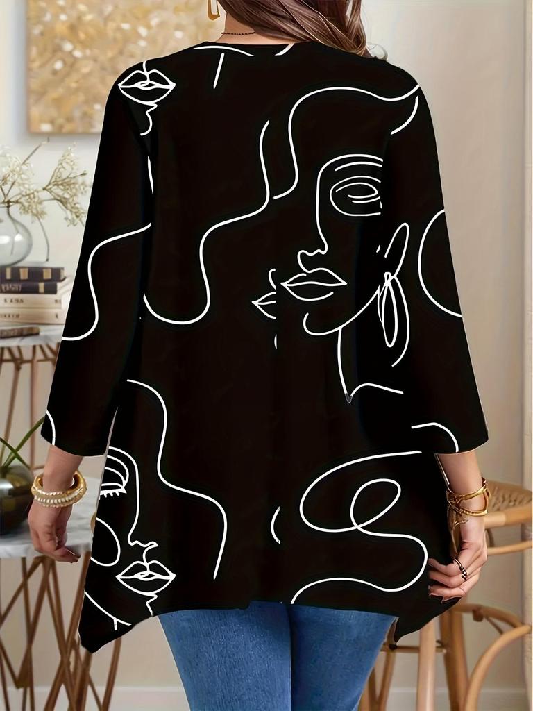 2026 Europäischer Bestseller Damen Freizeit Print Rundhals Langarm Mode Oberteil