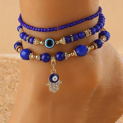3 peças estilo boêmio turquesa azul olho do diabo tornozeleira com contas para mulheres
