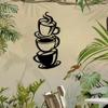 Creative Iron Wall Art Decor Stack of Coffee Cups Outdoor Garden Metal Wall Hanging Sculpture for Patio Balcony Decoration