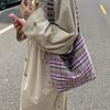 Bolsas de Ombro Xadrez Dupla Face Vintage para Mulheres Bolsa Transversal Grande Capacidade para Senhoras Bordado Carto Tote Casual para Meninas