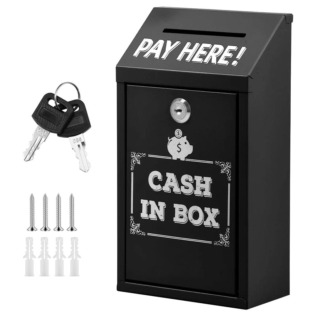 1Pc Metal Donation Box with Lock Key Rust-proof Collection Boxes Wall Mounted Suggestion Box Cash Boxes for Business Home Office