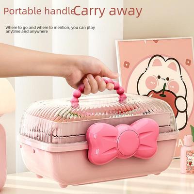 GUCCA Three-Layer Portable Cosmetic & Sticker Storage Box for Kids