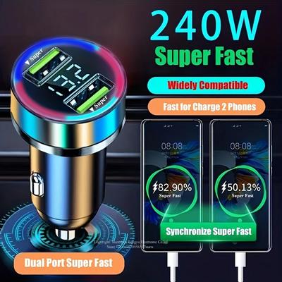 מטען USB לרכב 240w עם צג מתח כפול מתאם לרכב טעינה מהירה במיוחד עבור Huawei Oneplus Oppo Iphone Samsung