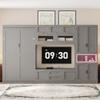 Twin Size Wooden Murphy Bed with TV Stand, Space-Saving Wall Bed Frame with 2 Drawers, Shelves, Cabinets, Foldable Platform for