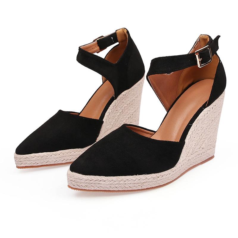 Fashion Wedges High Heel Platform Sandals Women Point Toe Hemp Heels Ankle Strap Sandals Ladies Summer Chaussures Femme Sandalias Mujer