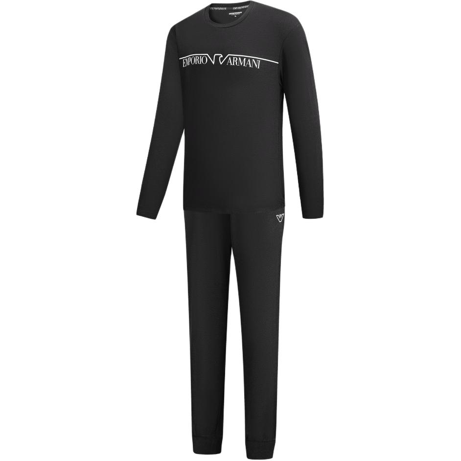 Emporio Armani FW24 Letter Print Crew Neck Long Sleeve Casual Sports Set Men sets Black 112033-4F516-00020