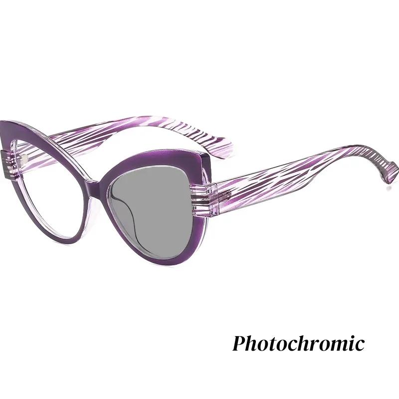 Retro Large Frame Cat Eye Photochromic Myopia Glasses Gradient Frame Premium Sense Reading Glasses UV Protection Glasses Woman