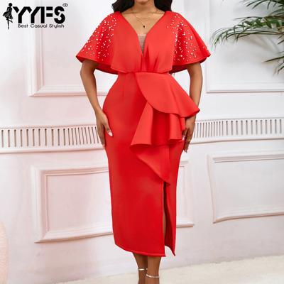 Damenmode Sommer Frühling Kurzarm Hohe Taille V-Ausschnitt Cocktail & Abendkleider
