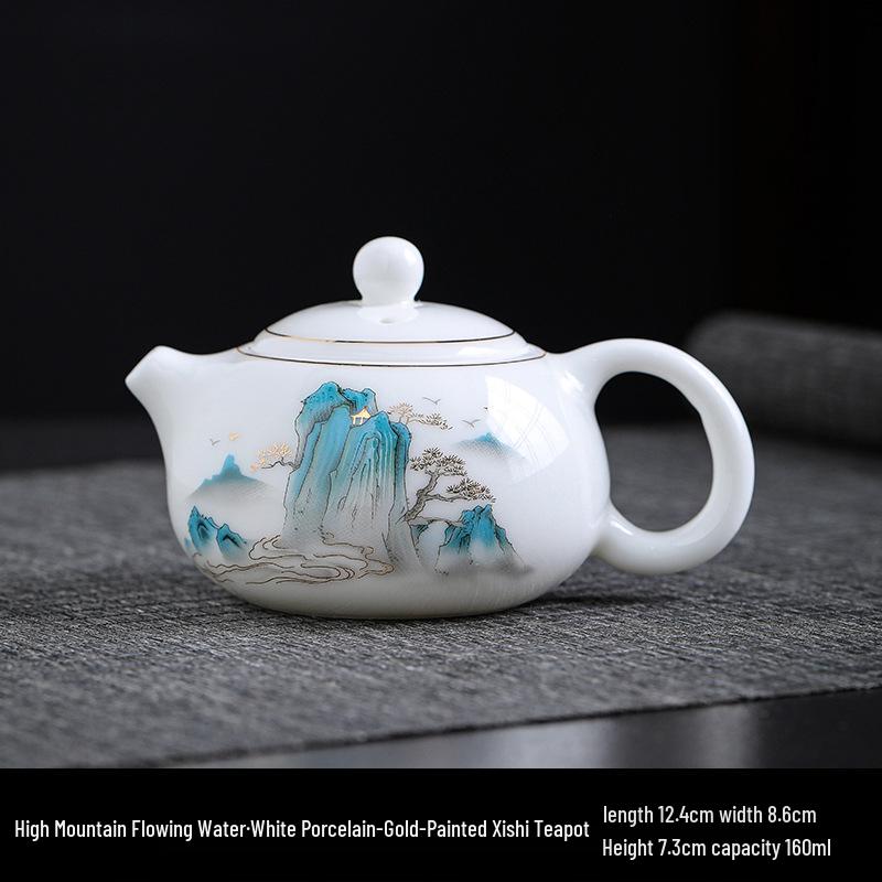 Белый Фарфор Дэхуа Чайник Сиши - Керамический Набор для Чайной Церемонии Кунг-фу с Фарфором Цвета Бараньего Жира, Одиночный Чайник для Простого Заваривания Чая