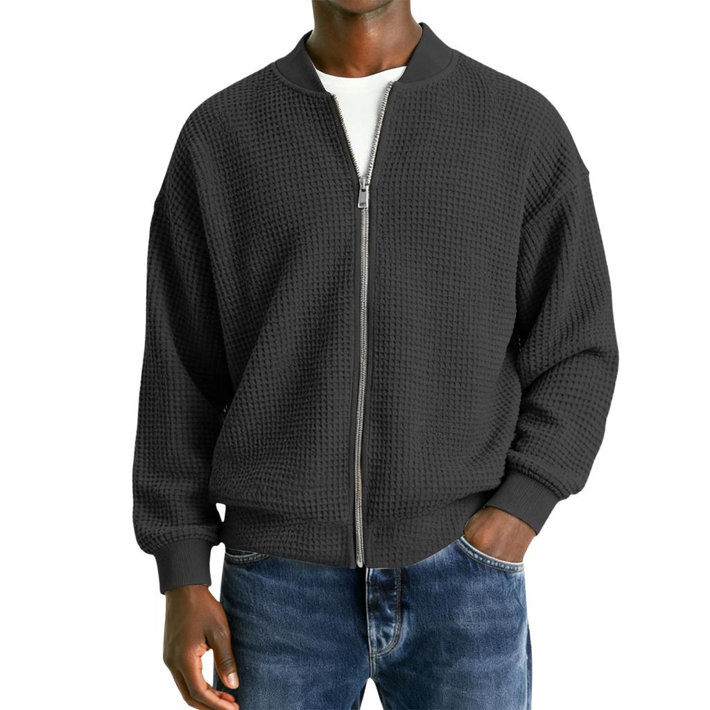 Men's Casual Zipper Stand Collar Long-Sleeve Lapel Jacket