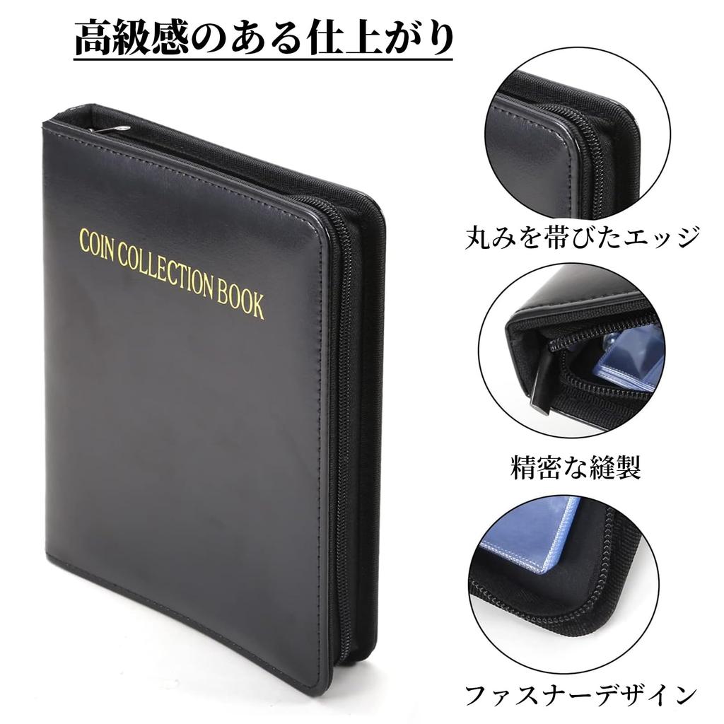 PAKESI Coin File Coin Album, Holds 480 Coins, 3x3cm Pockets, for Commemorative Coins/Antique Coins/Coin Collections