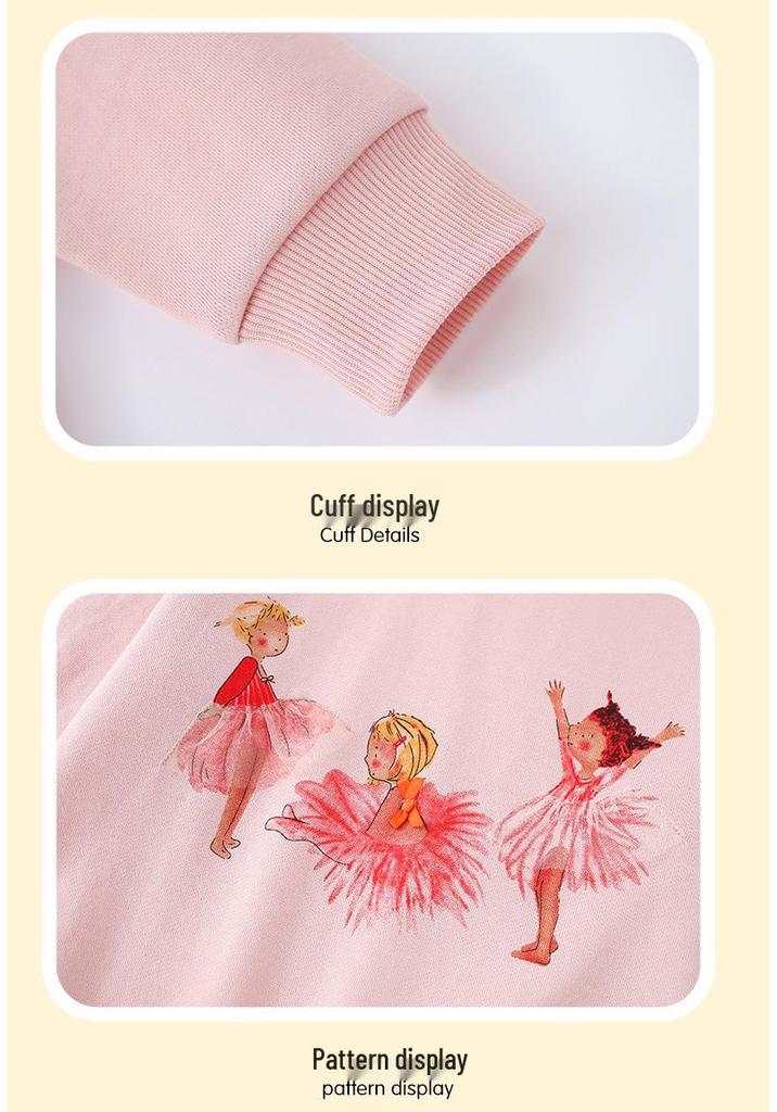 European-Style Autumn/Winter Girls' Mesh Round Neck Printed Long Sleeve Sweatshirt - Sweet & Cute Design