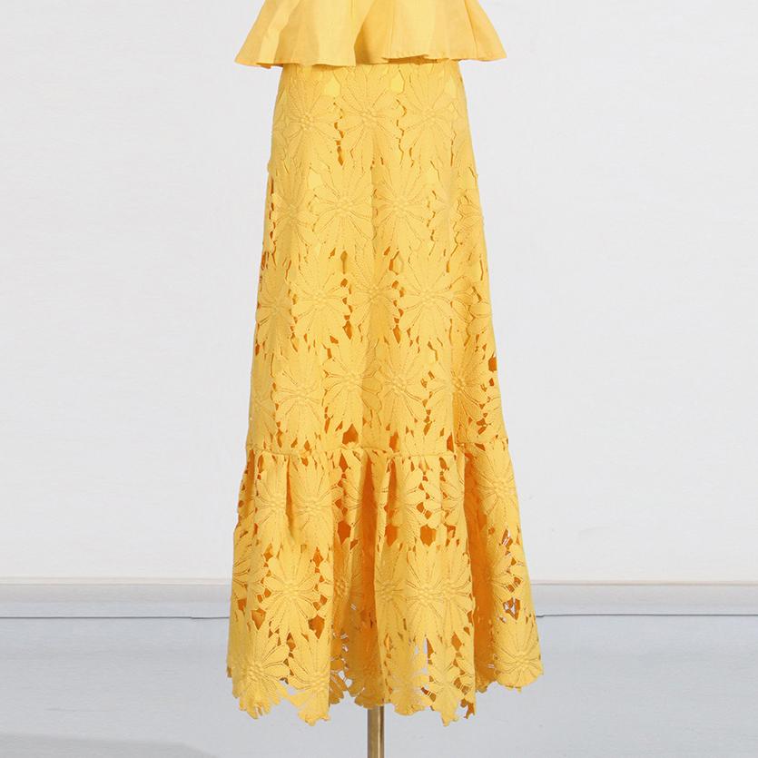 

Qooth Floral Cutout Lace Maxi Skirt Handmade Crochet A-Line Skirt Beach Boho Mid Length Skirt Resort Wear QT2595 One Size жовтий