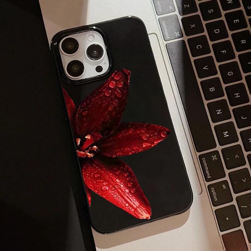 Phone Case For iPhone 11 12 13 14 15 16 17 Pro Max 16E 17Air X XR XS Max 7 8 Plus Red Retro Lily Flower Shockproof Soft Cover