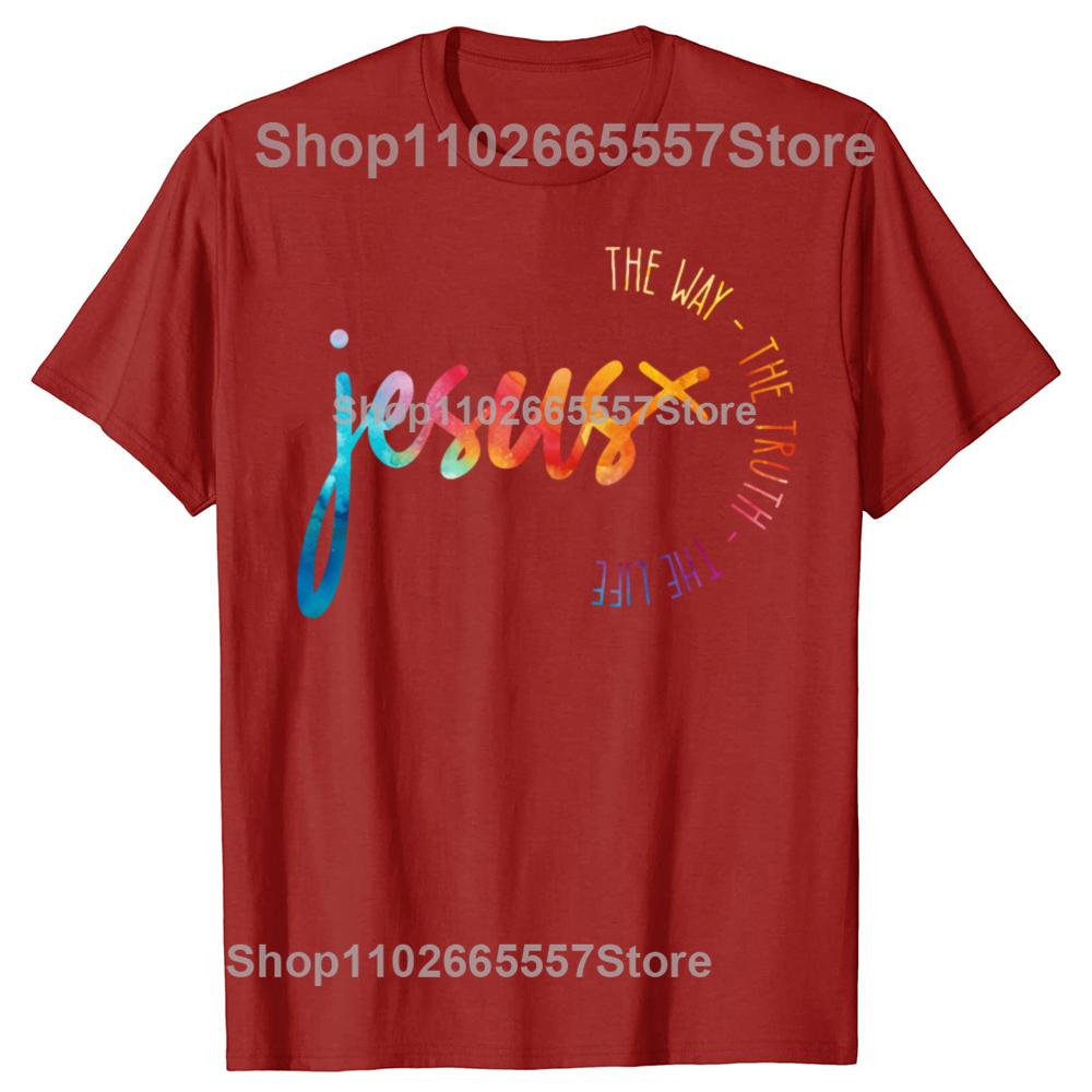 Смешные Футболки с Иисусом Христом Путь Истина Жизнь Благословенные Христиане Мужская Повседневная Футболка 100% Хлопок Свободная Оверсайз Футболка S