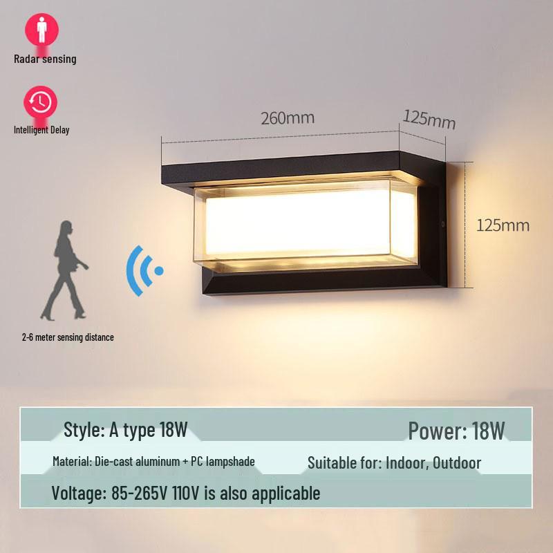 Waterproof Minimalist LED Wall Light with Smart Sensor for Outdoor Use