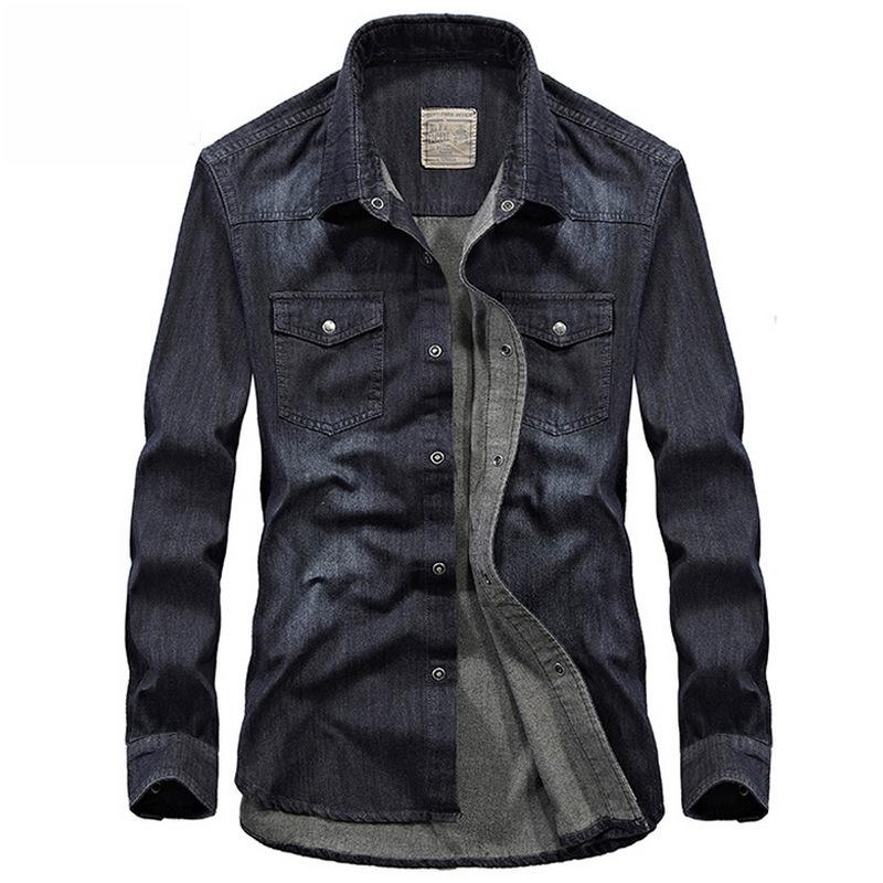 

Men s Long-Sleeve Retro American Denim Workwear Shirt 65J22 L