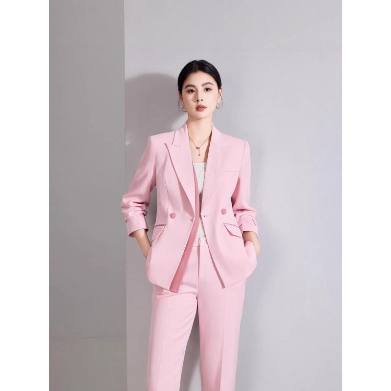 Premium Pink Women's Suit Set: Two-Piece Pants and Skirt for Spring, Autumn, and Winter - Professional Attire
