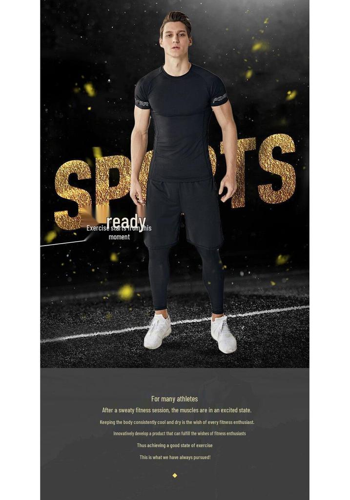 Men's Breathable Fitness Clothing Set - Tight-fitting, Sweat-wicking Training Gear for Running and Gym (Spring & Autumn).