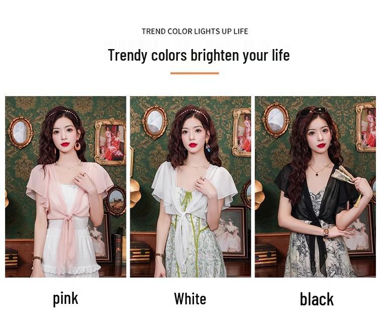 Women's Chiffon Summer Shawl Jacket - Super Light Short Sleeve Cardigan
