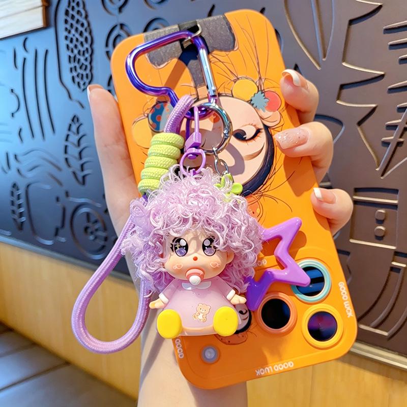Cartoon Big Wave Curly Hair Doll Keychain & Phone Charm Gift