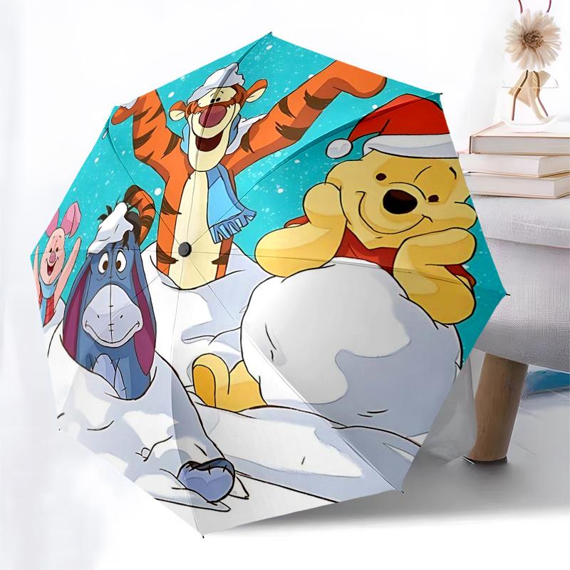 Winnie and Friends Themed Travel Umbrella-8 Ribs Automatic Opening and Closing, Portable Folding Design, Compact and Stylish Umbrella