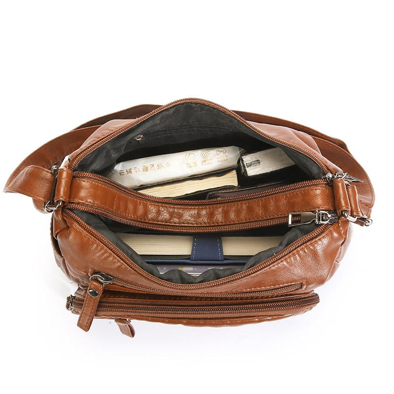 Geantă Moale din Piele cu Straturi Multiple Geantă de Umăr Crossbody pentru Femei Geantă pentru Mamă Geantă pentru Femei de Vârstă Mijlocie