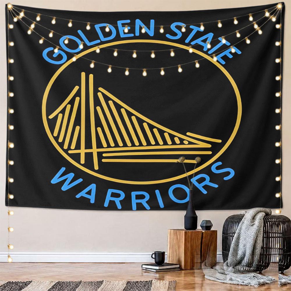 Golden State Warriors Logo Design Pattern Wall Hanging Tapestry Decorative Tapestry Home Decor for Bedroom and Living Room
