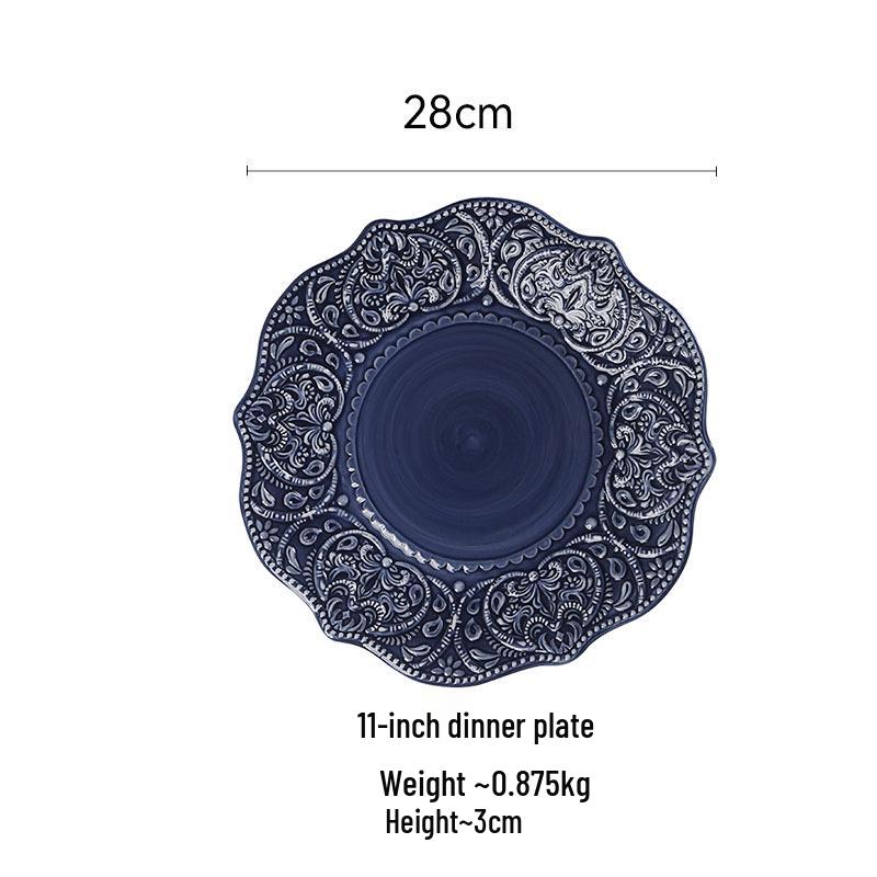 European Baroque Embossed Ceramic Dinner & Soup Plate Set