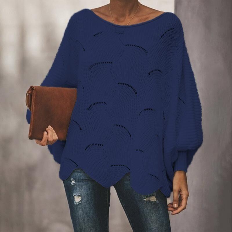 Women's Solid Color Casual Hollow Chain Link Loose Knitted  Sweater Sweater