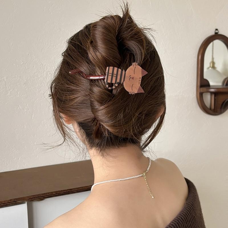 1PC Kitty Shaped Barrettes Nonslip Grip Lightweight Hair Accessories Acrylic Barrettes For Different Hairstyles
