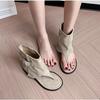 Korean Belt Buckle Sleeve Toe Flip-flops Shoes 2025 Spring and Summer New Casual Flat-bottomed Short Trousers Cool Boots Women