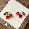 1 Pair Vintage Style Cherry Stud Earrings, Zinc Alloy with Red Simulation Gemstone, Elegant Fruit Design, for Daily Wear
