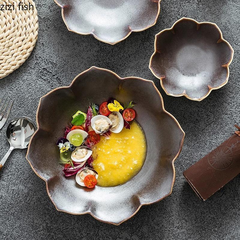 Hluboký keramický talíř s černým zlatem a salátový talíř Dezertní talíř Dim Sum Talíře svačiny Silné polévkové talíře Hotelové kreativní nádobí