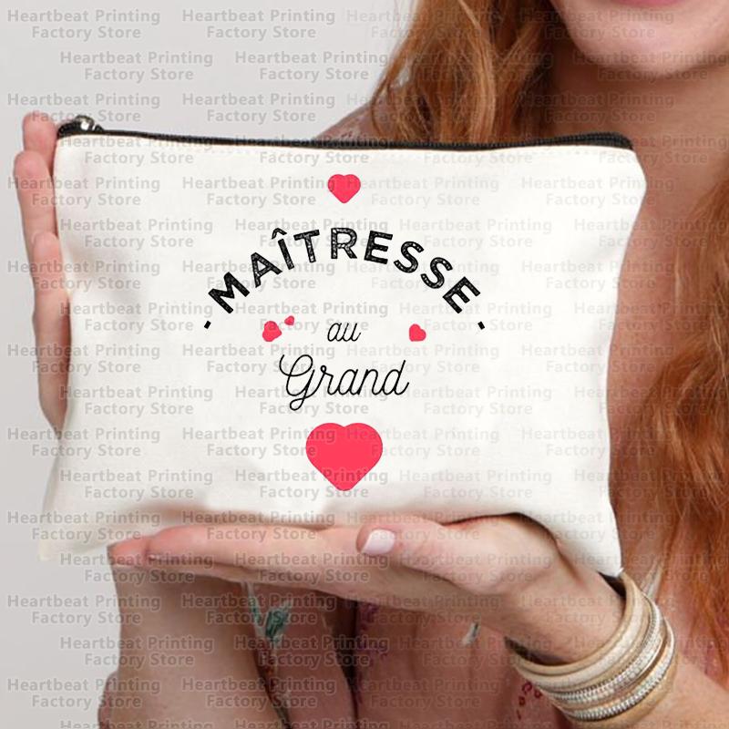 French Thank You Maîtresse Print Travel Cosmetics Bag Lipstick Bag Pencil Case Pouch Bags for Women Back To School Gift