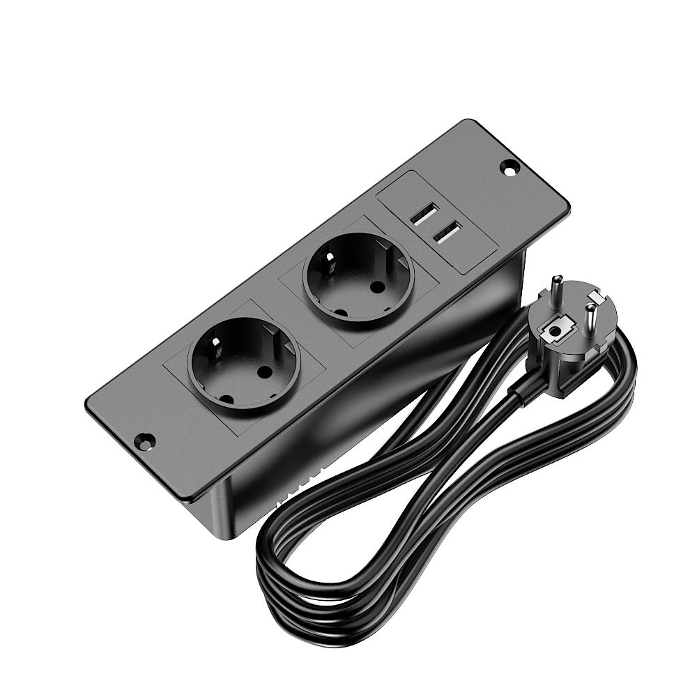 Recessed Power Strip with 2 Sockets USB A USB C Ports Embedded Furniture Charging Station for Desk Nightstand Cabinet