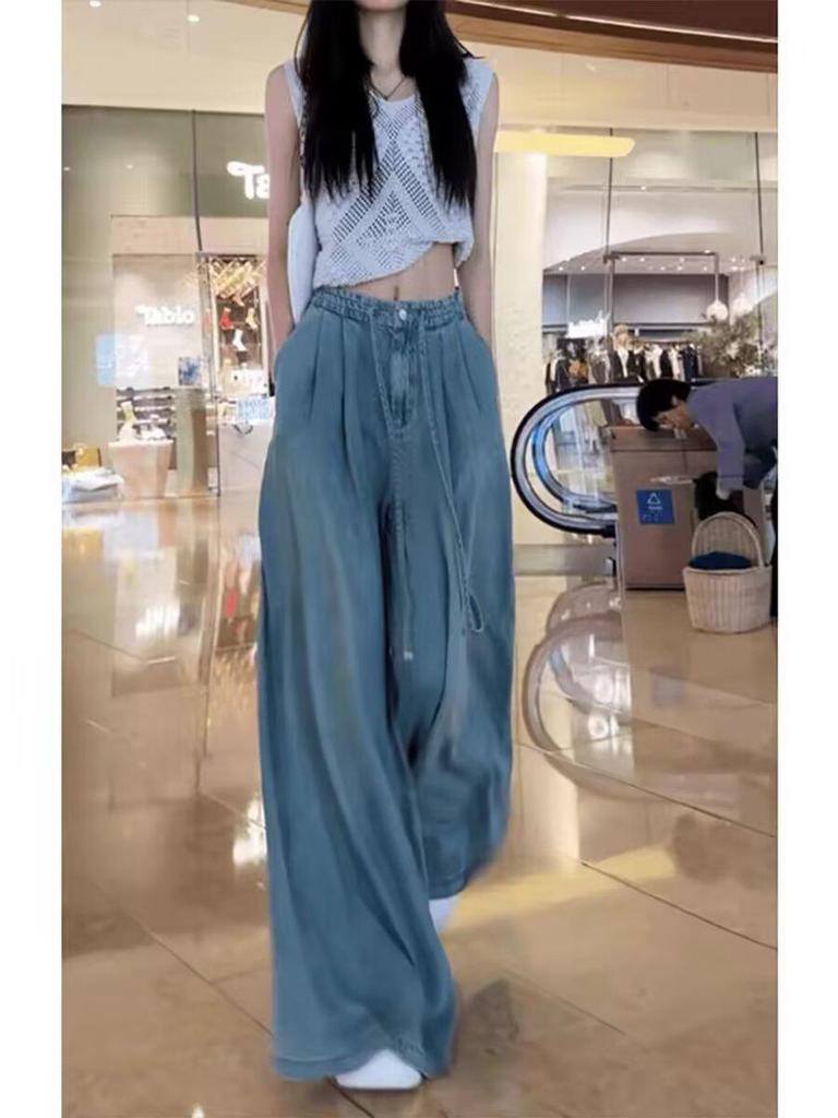 2025 Summer Women's Loose Fit Wide Leg Pants - Slimming, Versatile, Elastic Waist