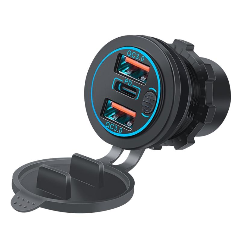 3 Ports USB Car Charger Quick Charge 3.0 PD Fast Car Charger with On/Off Button