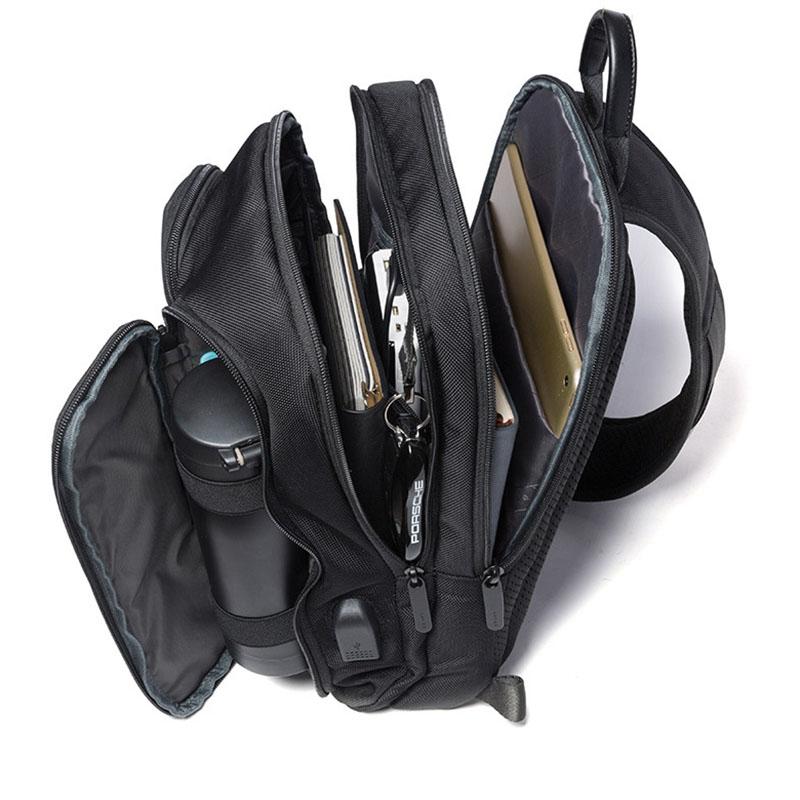 IELGY Pánská taška Lehká ležérní Oxfordská látka Všestranná USB Černá Módní Jednoramenní Zip