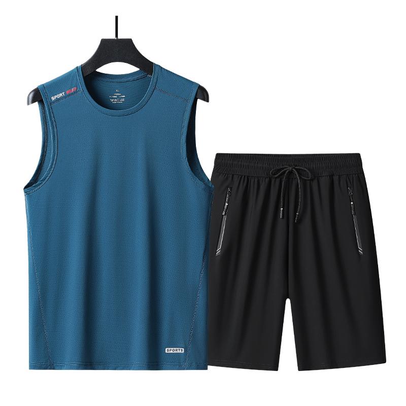 

Ice Silk Vest Suit Men s Quick-drying Fitness Sports Suit Men s Casual Running Large Size Vest Shorts Two-piece Loose Waistcoat 2XL зелёный