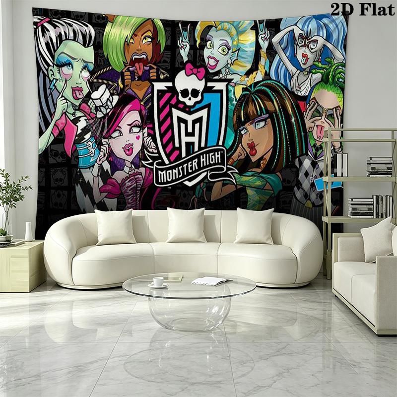 Anime Monster High Wall Tapestry Aesthetic Wall Hanging Printed Fabric Blanket Decorative Tapestries for Bedroom Living Room Home Decor