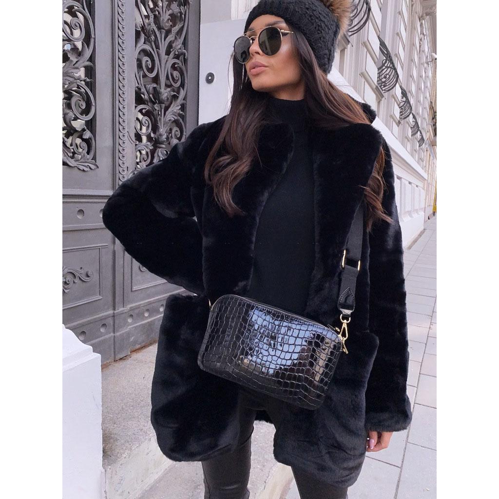Cappotto Lungo Giacca in Ecopelliccia Autunno Inverno Donna Cappotti Caldi Spessi Tendenza Blocco Tessuto Pelliccia Bianco Nero Cappotto Coreano Parka