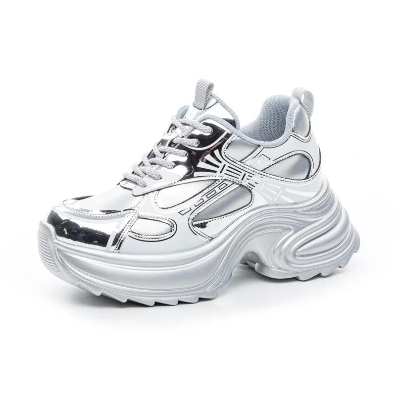 Fashion 9CM Chunky Sneakers for Women Genuine Leather Women Casual Shoes Women Spring Fashion Sneakers Walking Shoes Platform Heel Wedge