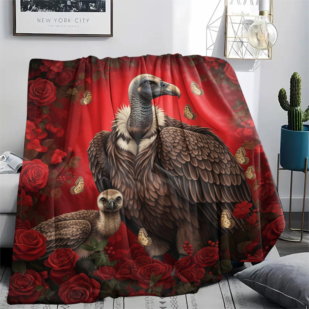 1PC Red Rose Animals Print Flannel Blanket, High Quality All Seasons, Home Decor, Warmth and Comfort, Perfect for Christmas Gifts