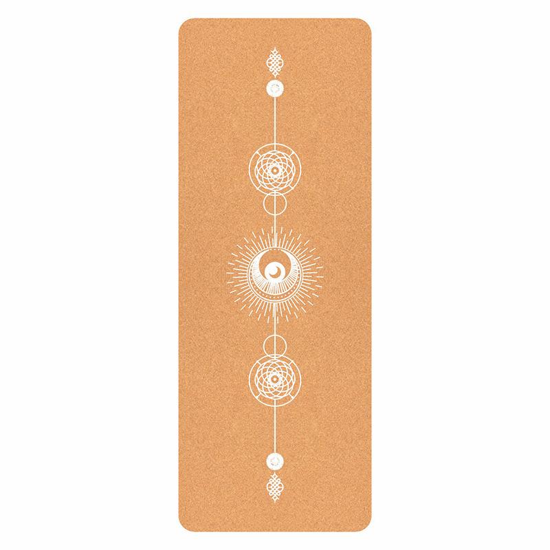 Natural Cork Rubber Yoga Mat Custom Printed Chakra Pattern Non Slip Sweat Absorbent Fitness Pilates Exercise Pad Home Gym Mat