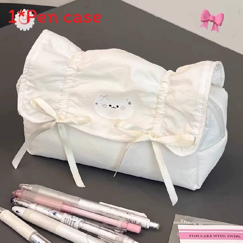 Korean Style Girls Pen Organizer With Butterfly And Cat Design And Durable Polyester Material белый