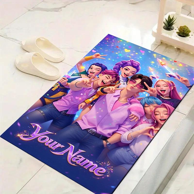 Custom 1Pc Colorful Pop Idol Fantasy Flannel Personalized Rug Non Slip Floor Mat Soft Carpet for Living Bedroom Office Home Decor Gift