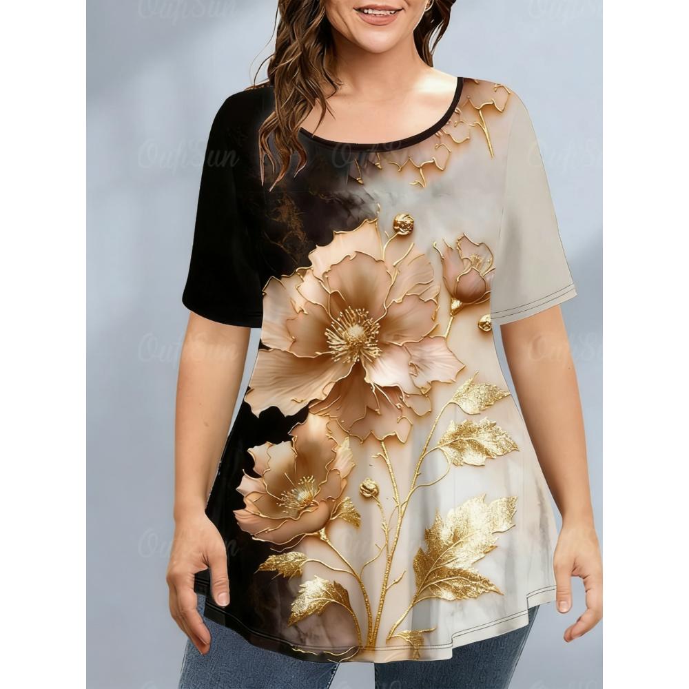 Ladies Summer Printed Large Loose Casual T-shirt Fashionable Comfortable Soft Breathable Short Sleeved T-shirt