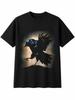 Double Exposure Crow Glowing Bird Mens T-Shirt Black 100% Cotton Nature Printed