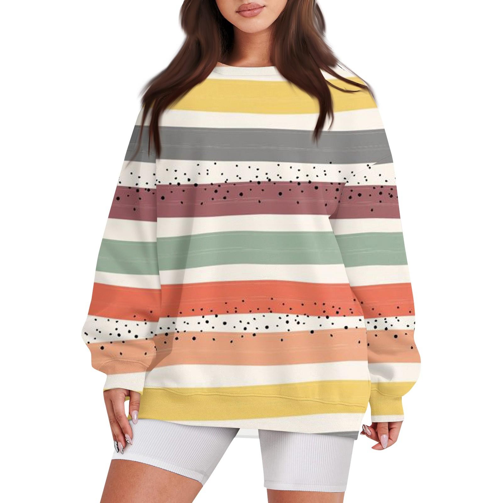 

Женский повседневный свободный свитер с круглым вырезом и длинными рукавами с принтом и карманом XL жёлтый